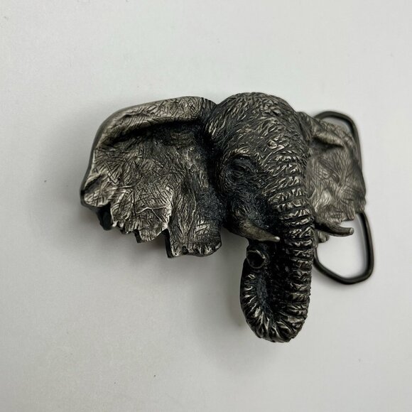 Vintage 80s Elephant Pewter Belt Buckle Vinegarroon Foundries Safari Wildlife - Picture 2 of 5